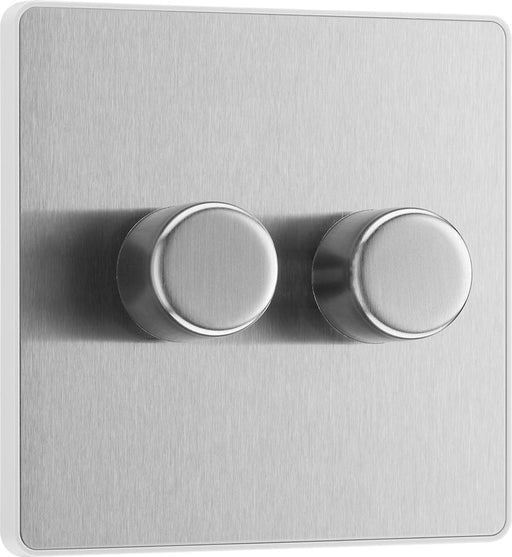 BG Evolve PCDBS82W 2-Way Trailing Edge LED 200W Double Dimmer Switch Push On/Off - Brushed Steel (White) - westbasedirect.com