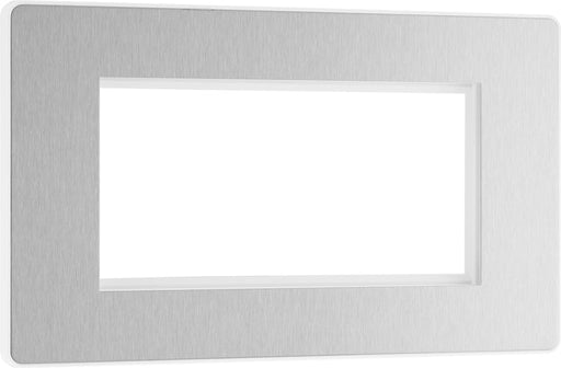 BG Evolve PCDBSEMR4W Quadruple Rectangular Front Plate (100 x 50) - Brushed Steel (White) - westbasedirect.com