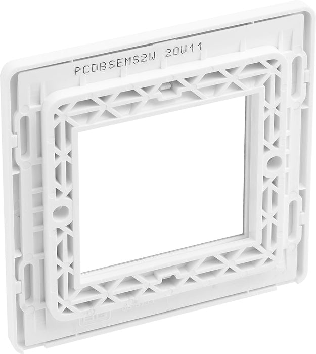 BG Evolve PCDBSEMS2W Twin Euro Module Aperture Single Front Plate (50 x 50) - Brushed Steel (White) - westbasedirect.com