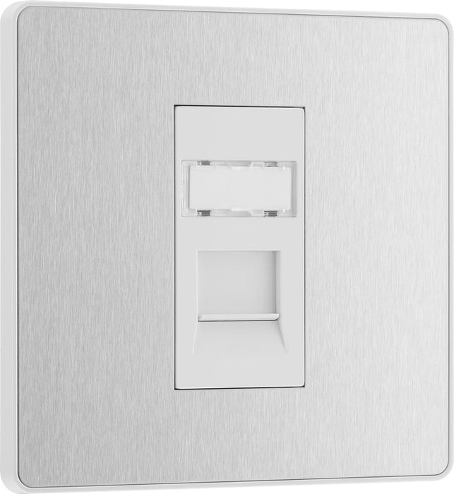 BG Evolve PCDBSRJ451W Single RJ45 Telephone Socket - Brushed Steel (White) - westbasedirect.com