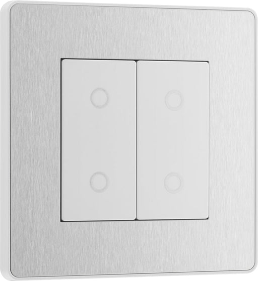 BG Evolve PCDBSTDM2W 2-Way Master 200W Double Touch Dimmer Switch - Brushed Steel (White) - westbasedirect.com