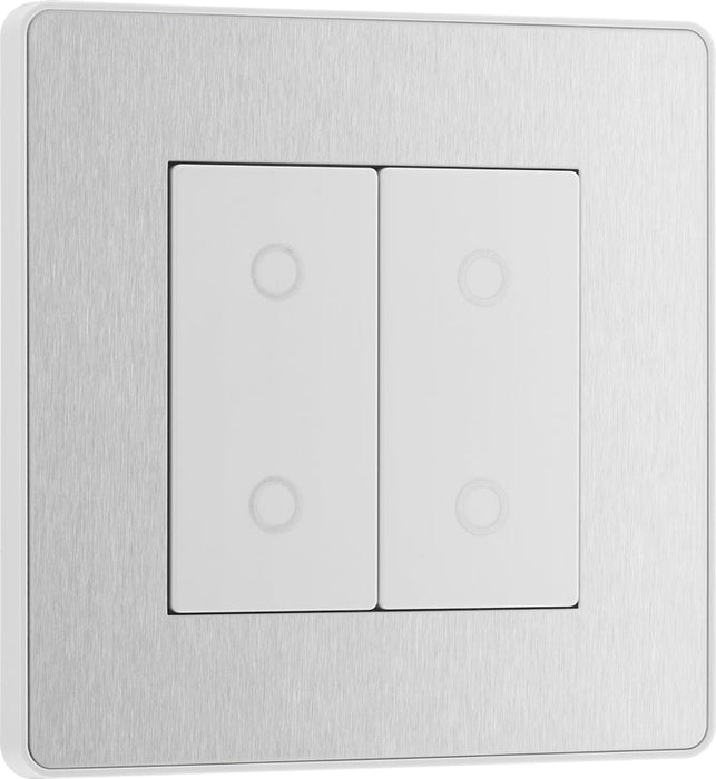 BG Evolve PCDBSTDM2W 2-Way Master 200W Double Touch Dimmer Switch - Brushed Steel (White) - westbasedirect.com