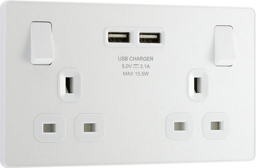 BG Evolve PCDCL22U3W 13A Double Switched Power Socket + 2xUSB(3.1A) - Pearlescent White (White) - westbasedirect.com