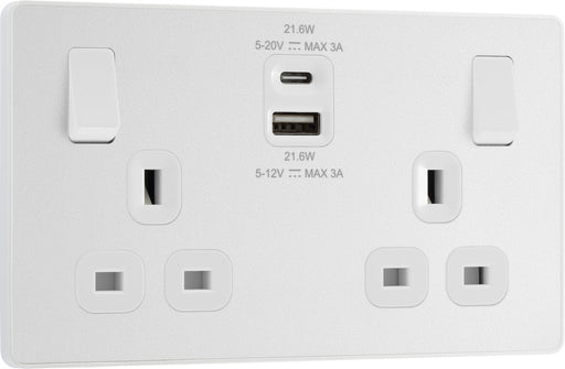 BG Evolve PCDCL22UAC22W 13A Double Switched Power Socket + USB A+C (22W) - Pearlescent White (White) - westbasedirect.com