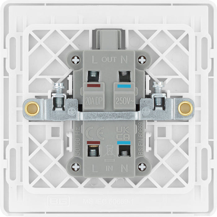 BG Evolve PCDCL31W 20A Double Pole Switch with Power LED Indicator - Pearlescent White (White) - westbasedirect.com
