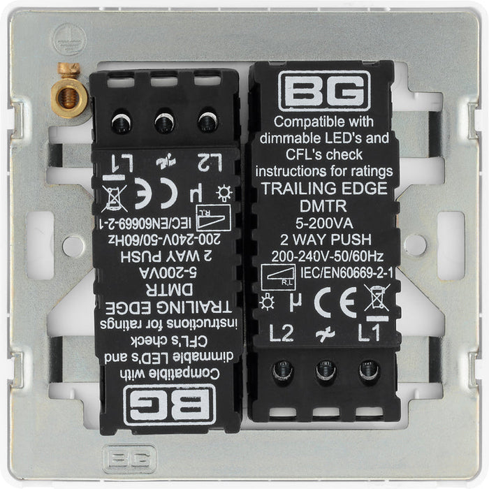 BG Evolve PCDCL82W 2-Way Trailing Edge LED 200W Double Dimmer Switch Push On/Off - Pearlescent White (White) - westbasedirect.com