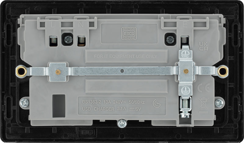 BG Evolve PCDCP22U3B 13A Double Switched Power Socket + 2xUSB(3.1A) - Polished Copper (Black) (5 Pack) - westbasedirect.com