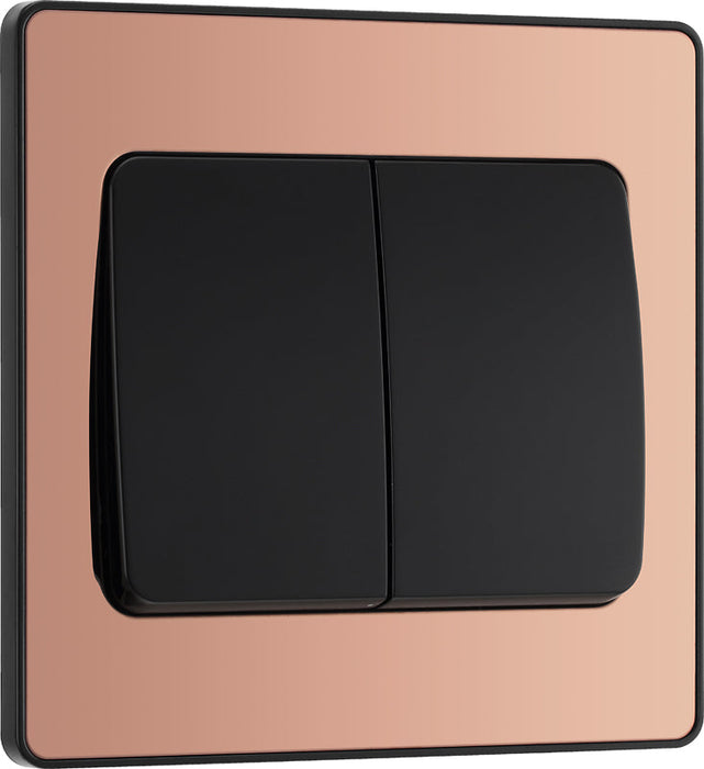 BG Evolve PCDCP42WB 20A 16AX 2 Way Double Light Switch, Wide Rocker - Polished Copper (Black) - westbasedirect.com