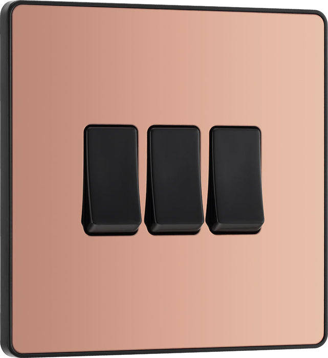BG Evolve PCDCP43B 20A 16AX 2 Way Triple Light Switch - Polished Copper (Black) - westbasedirect.com