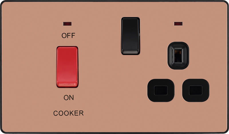 BG Evolve PCDCP70B 45A Double Pole Switch, Cooker Control Socket with LED Power Indicator - Polished Copper (Black) - westbasedirect.com