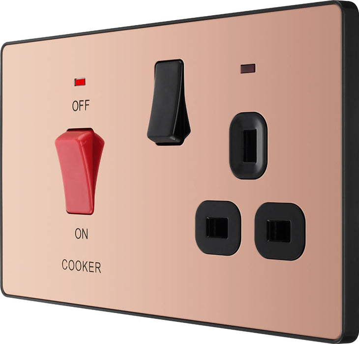 BG Evolve PCDCP70B 45A Double Pole Switch, Cooker Control Socket with LED Power Indicator - Polished Copper (Black) - westbasedirect.com
