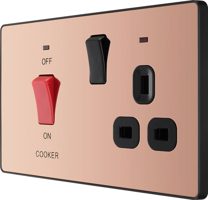 BG Evolve PCDCP70B 45A Double Pole Switch, Cooker Control Socket with LED Power Indicator - Polished Copper (Black) - westbasedirect.com