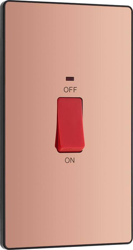 BG Evolve PCDCP72B 45A Double Pole Rectangular Switch with LED Power Indicator - Polished Copper (Black) - westbasedirect.com