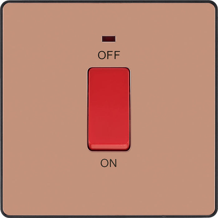 BG Evolve PCDCP74B 45A Double Pole Square Switch with LED Power Indicator - Polished Copper (Black) - westbasedirect.com