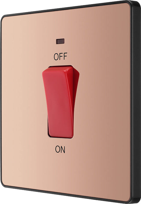BG Evolve PCDCP74B 45A Double Pole Square Switch with LED Power Indicator - Polished Copper (Black) - westbasedirect.com