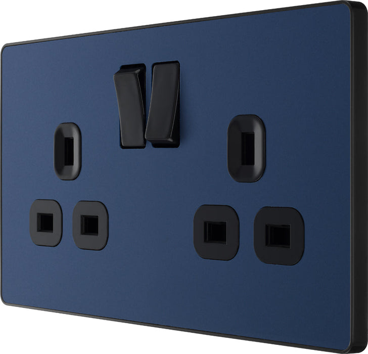 BG Evolve PCDDB22B 13A Double Switched Power Socket - Matt Blue (Black) - westbasedirect.com