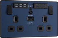BG Evolve PCDDB22UWRB 13A Double Switched Power Socket + WiFi Extender + 1xUSB(2.1A) - Matt Blue (Black)