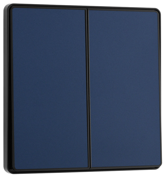 BG Evolve PCDDB42EB 20A 16AX 2 Way Double Light Switch, Edge to Edge Rocker - Matt Blue (Black) - westbasedirect.com