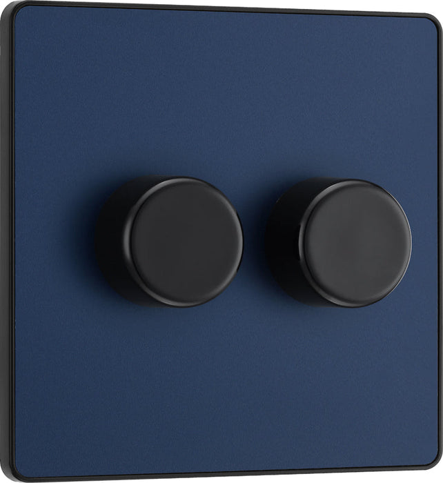 BG Evolve PCDDB82B 2-Way Trailing Edge LED 200W Double Dimmer Switch Push On/Off - Matt Blue (Black) - westbasedirect.com