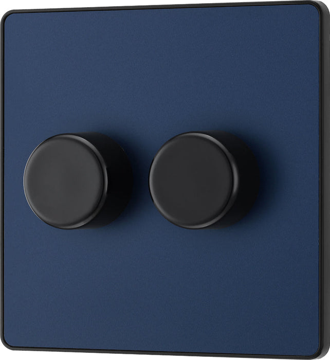 BG Evolve PCDDB82B 2-Way Trailing Edge LED 200W Double Dimmer Switch Push On/Off - Matt Blue (Black) - westbasedirect.com