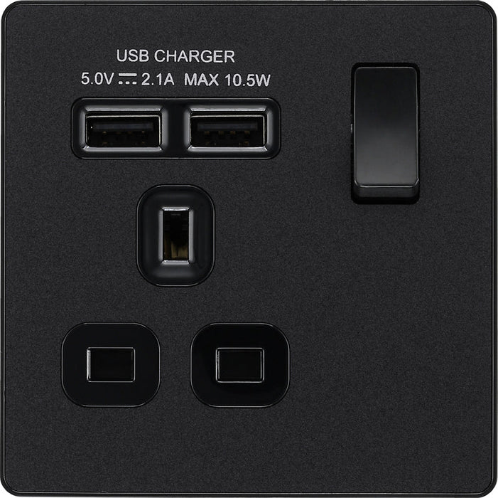 BG Evolve PCDMB21U2B 13A Single Switched Power Socket + 2xUSB(2.1A) - Matt Black (Black) - westbasedirect.com