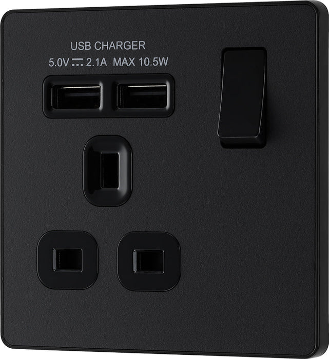 BG Evolve PCDMB21U2B 13A Single Switched Power Socket + 2xUSB(2.1A) - Matt Black (Black) - westbasedirect.com