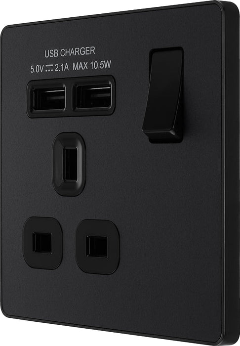 BG Evolve PCDMB21U2B 13A Single Switched Power Socket + 2xUSB(2.1A) - Matt Black (Black) - westbasedirect.com