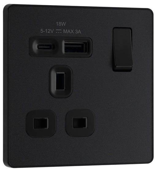 BG Evolve PCDMB21UAC18B 13A Single Switched Power Socket + USB A+C (18W) - Matt Black (Black) - westbasedirect.com