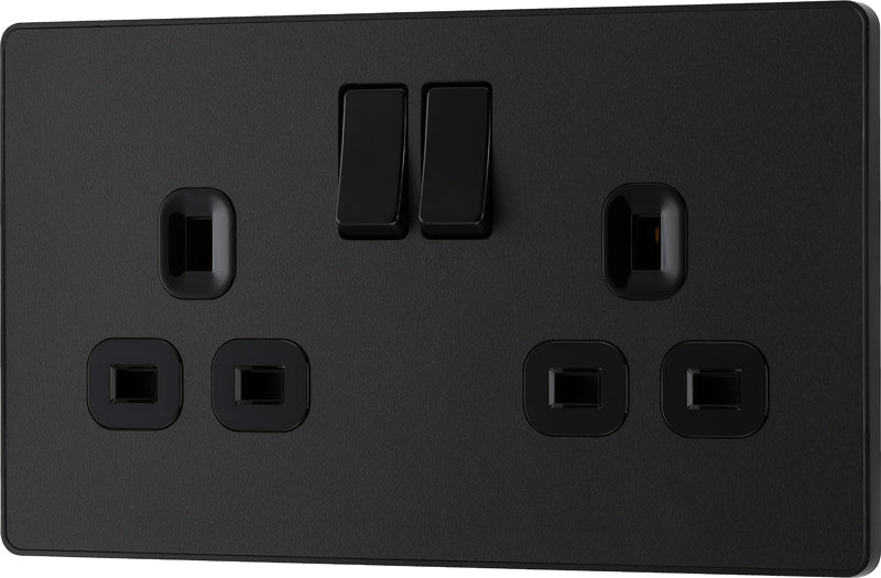 BG Evolve PCDMB22B 13A Double Switched Power Socket - Matt Black (Black) - westbasedirect.com