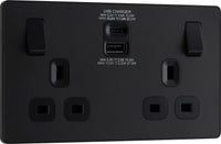 BG Evolve PCDMB22UAC30B 13A Double Switched Power Socket + USB C 30W + USB A(3.1A) - Matt Black (Black)