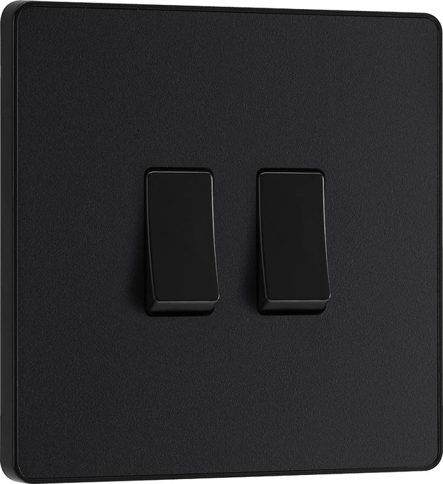BG Evolve PCDMB42B 20A 16AX 2 Way Double Light Switch - Matt Black (Black) - westbasedirect.com