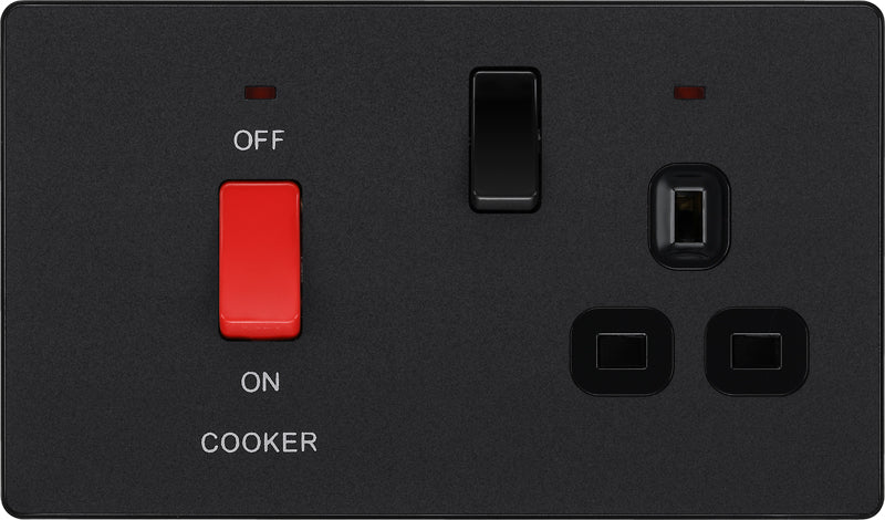 BG Evolve PCDMB70B 45A Cooker Control Socket, Double Pole Switch with LED Power Indicator - Matt Black (Black) - westbasedirect.com