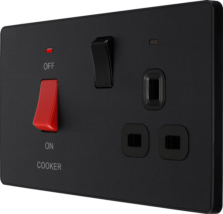 BG Evolve PCDMB70B 45A Cooker Control Socket, Double Pole Switch with LED Power Indicator - Matt Black (Black) - westbasedirect.com