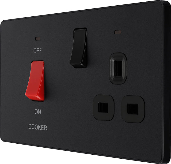 BG Evolve PCDMB70B 45A Cooker Control Socket, Double Pole Switch with LED Power Indicator - Matt Black (Black) - westbasedirect.com