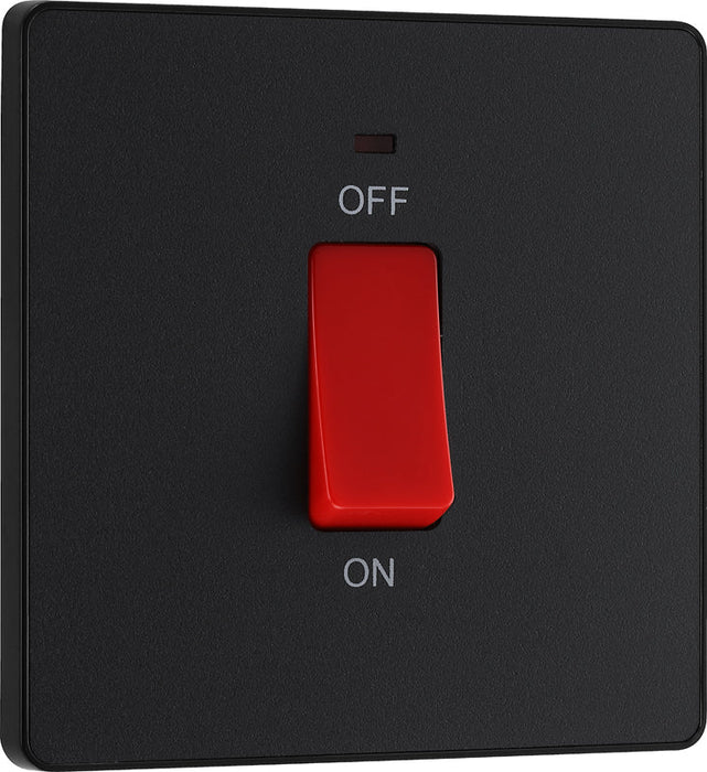 BG Evolve PCDMB74B 45A Double Pole Square Switch with LED Power Indicator - Matt Black (Black) - westbasedirect.com