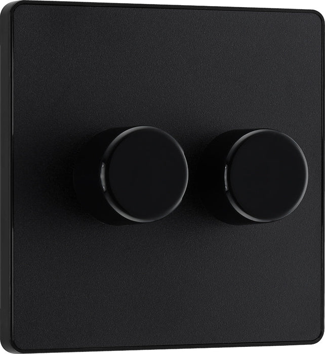 BG Evolve PCDMB82B 2-Way Trailing Edge LED 200W Double Dimmer Switch Push On/Off - Matt Black (Black) - westbasedirect.com