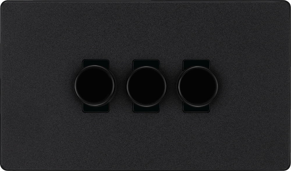 BG Evolve PCDMB83B 2-Way Trailing Edge LED 200W Triple Dimmer Switch Push On/Off - Matt Black (Black) - westbasedirect.com