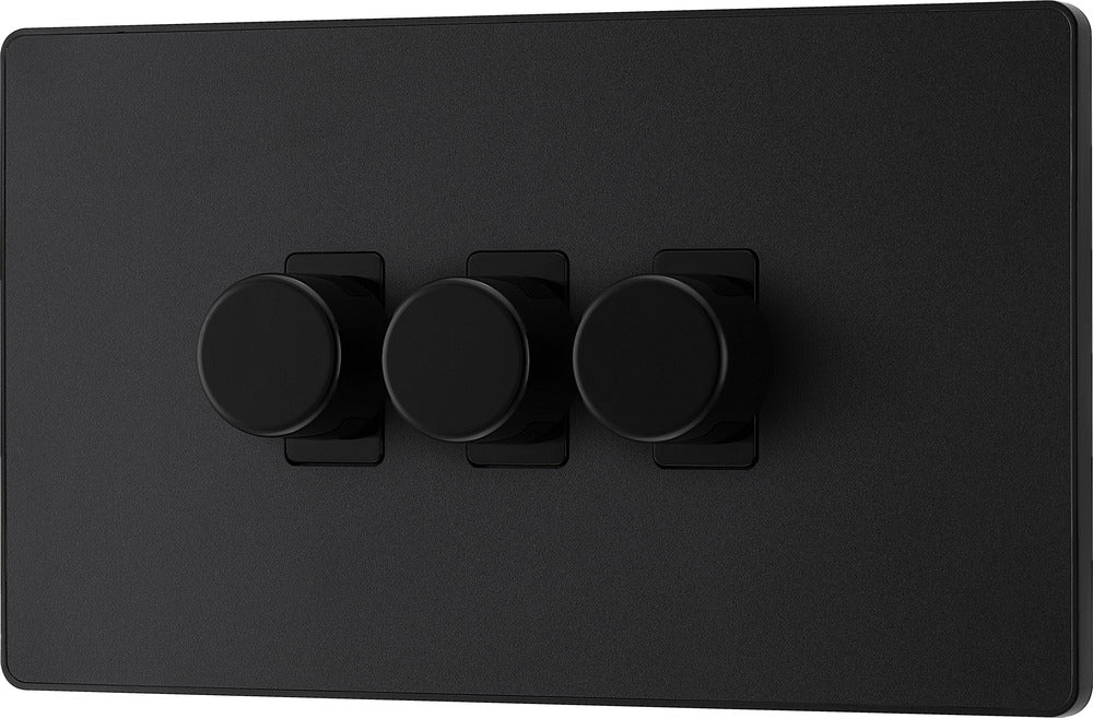 BG Evolve PCDMB83B 2-Way Trailing Edge LED 200W Triple Dimmer Switch Push On/Off - Matt Black (Black) - westbasedirect.com
