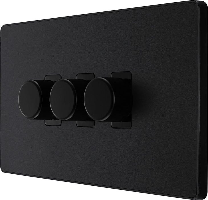 BG Evolve PCDMB83B 2-Way Trailing Edge LED 200W Triple Dimmer Switch Push On/Off - Matt Black (Black) - westbasedirect.com