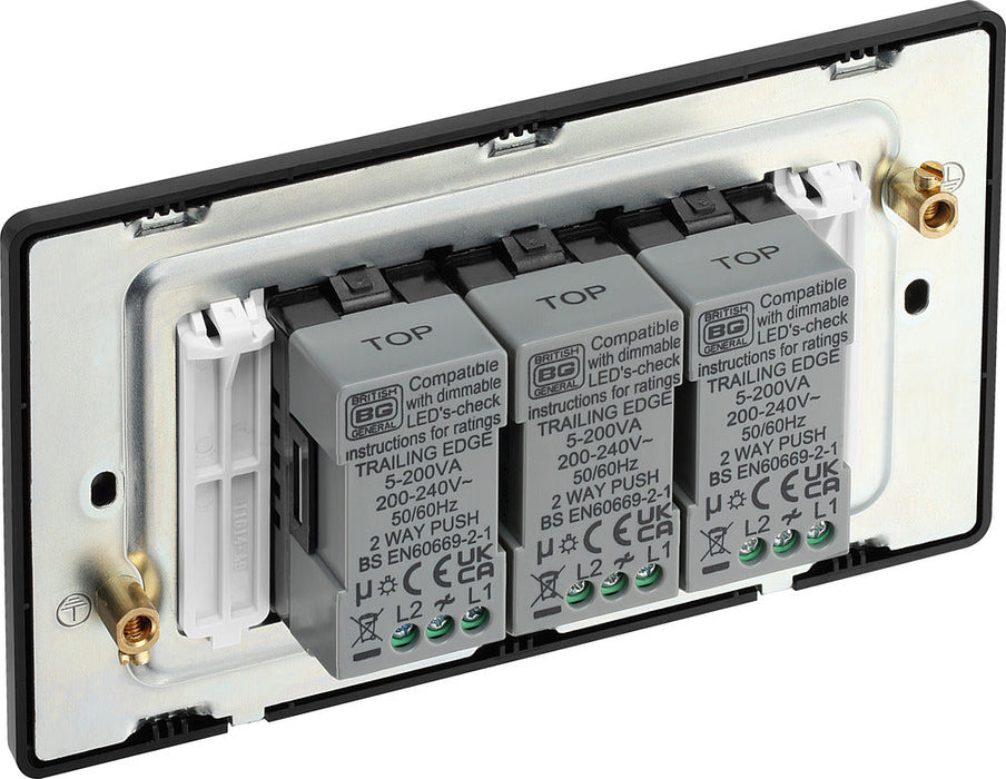 BG Evolve PCDMB83B 2-Way Trailing Edge LED 200W Triple Dimmer Switch Push On/Off - Matt Black (Black) - westbasedirect.com