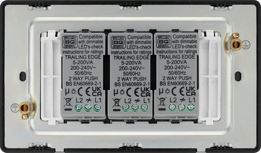 BG Evolve PCDMB83B 2-Way Trailing Edge LED 200W Triple Dimmer Switch Push On/Off - Matt Black (Black) - westbasedirect.com