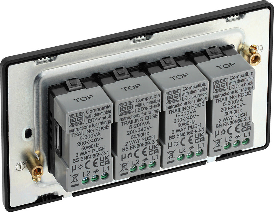 BG Evolve PCDMB84B 2-Way Trailing Edge LED 200W Quadruple Dimmer Switch Push On/Off - Matt Black (Black) - westbasedirect.com
