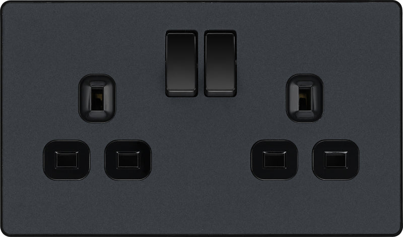 BG Evolve PCDMG22B 13A Double Switched Power Socket - Matt Grey (Black) - westbasedirect.com