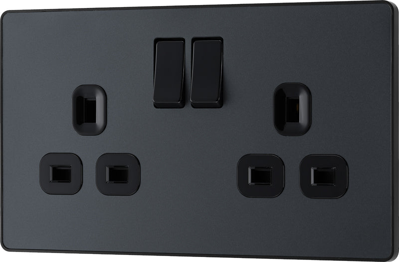 BG Evolve PCDMG22B 13A Double Switched Power Socket - Matt Grey (Black) - westbasedirect.com