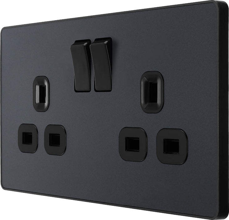 BG Evolve PCDMG22B 13A Double Switched Power Socket - Matt Grey (Black) - westbasedirect.com