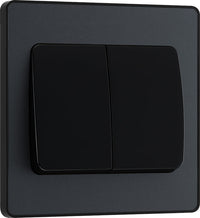 BG Evolve PCDMG42WB 20A 16AX 2 Way Double Light Switch, Wide Rocker - Matt Grey (Black)