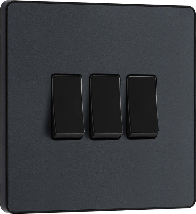 BG Evolve PCDMG43B 20A 16AX 2 Way Triple Light Switch - Matt Grey (Black) - westbasedirect.com