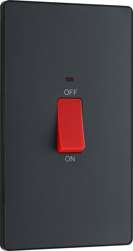BG Evolve PCDMG72B 45A Double Pole Rectangular Switch with LED Power Indicator - Matt Grey (Black) - westbasedirect.com