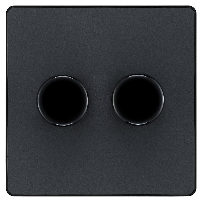 BG Evolve PCDMG82B 2-Way Trailing Edge LED 200W Double Dimmer Switch Push On/Off - Matt Grey (Black) - westbasedirect.com