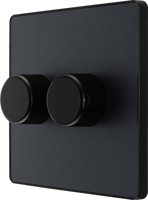 BG Evolve PCDMG82B 2-Way Trailing Edge LED 200W Double Dimmer Switch Push On/Off - Matt Grey (Black) - westbasedirect.com